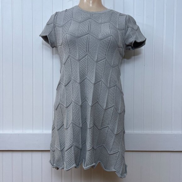 Lucy Paris Knit Bodycon Dress Silver Cocktail Mini Stretch Zig Zag Striped S - Picture 2 of 11